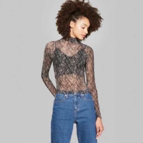 Wild Fable Sheer Snake Print High Neck Top Size Small - Picture 5 of 5